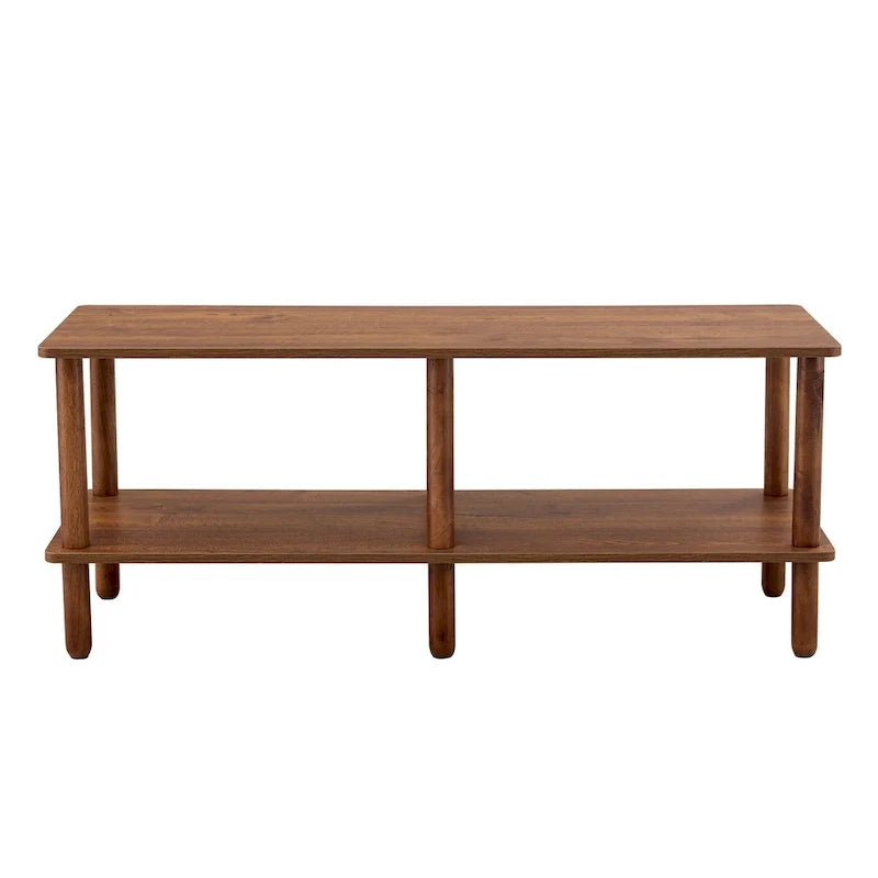 Modern 2-Tier TV Stand with Open Storage Shelf & Rubberwood Legs