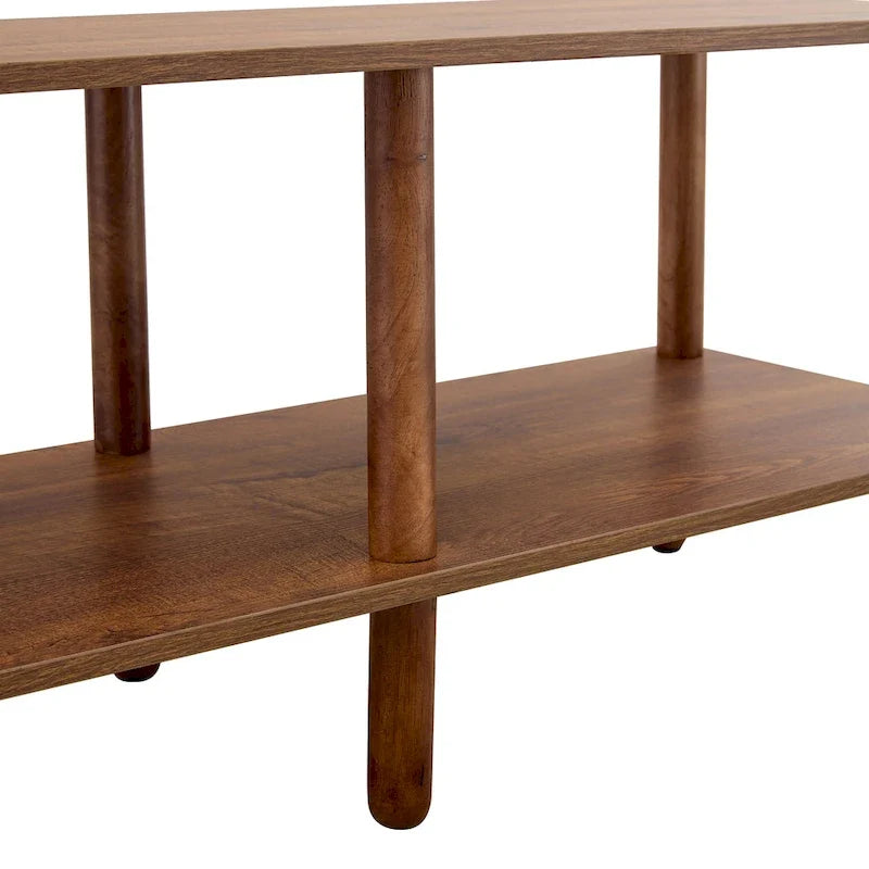 Modern 2-Tier TV Stand with Open Storage Shelf & Rubberwood Legs