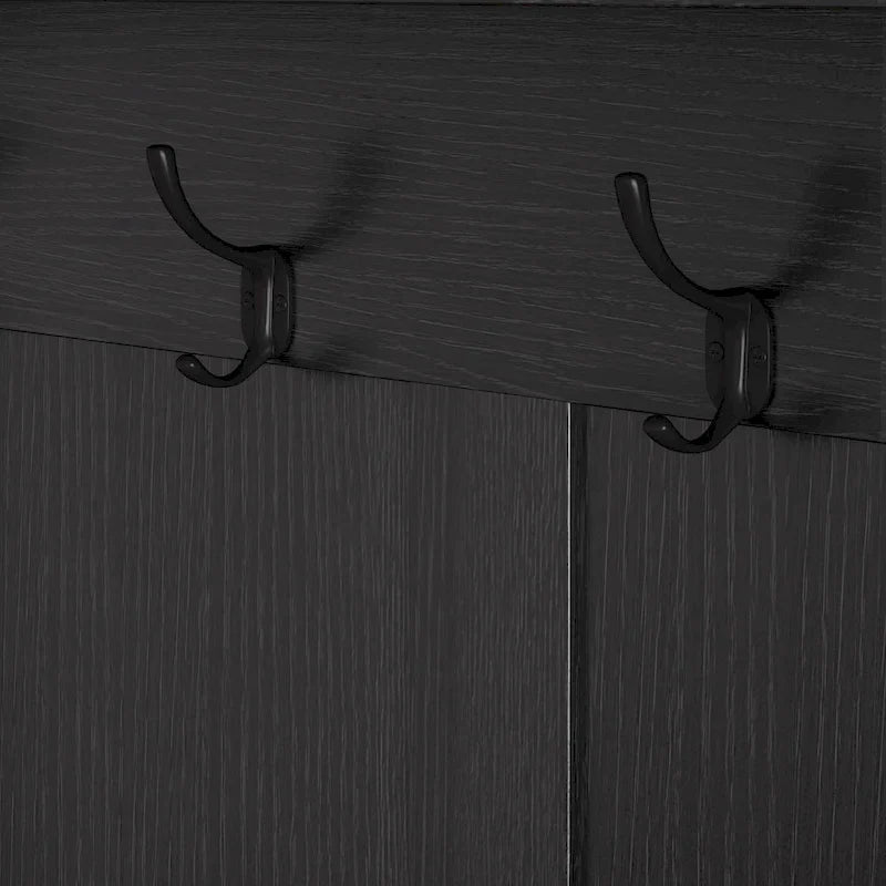 Vielseitige Garderobe für den Flur mit abnehmbarer, leinenbezogener Sitzbank, Kleiderständer, Ablagefächern und DIY-Pinnwand