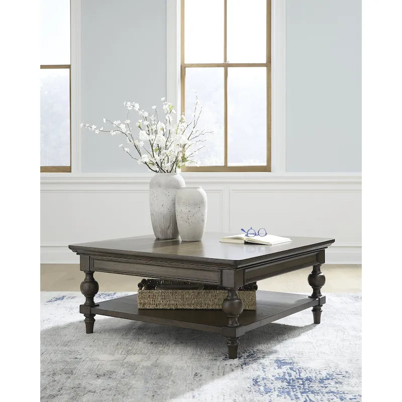Mesa de centro cuadrada de color marrón oscuro - 42 W x 42 de profundidad x 18.63 de altura
