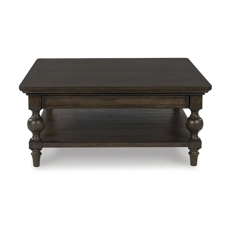 Mesa de centro cuadrada de color marrón oscuro - 42 W x 42 de profundidad x 18.63 de altura