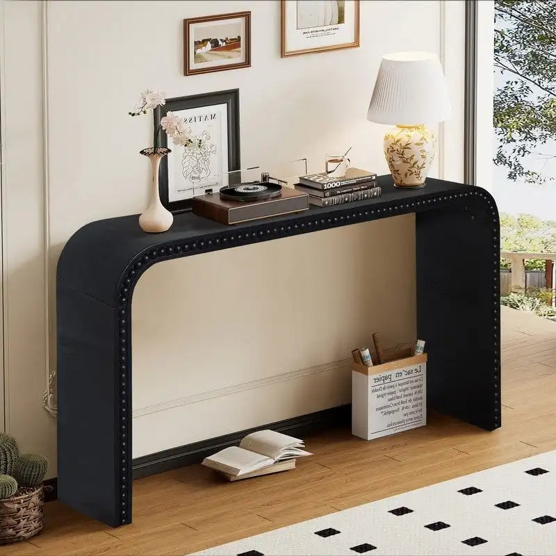 Mesa de entrada de 59, mesa curva estilo cascada, mesa consola con cuentas de madera