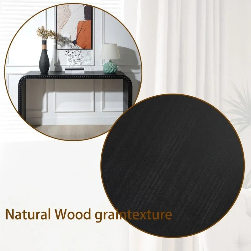Mesa de entrada de 59, mesa curva estilo cascada, mesa consola con cuentas de madera