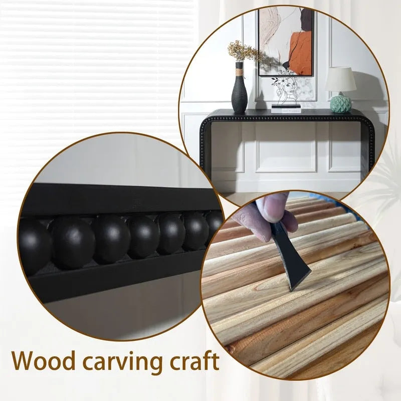 Mesa de entrada de 59, mesa curva estilo cascada, mesa consola con cuentas de madera