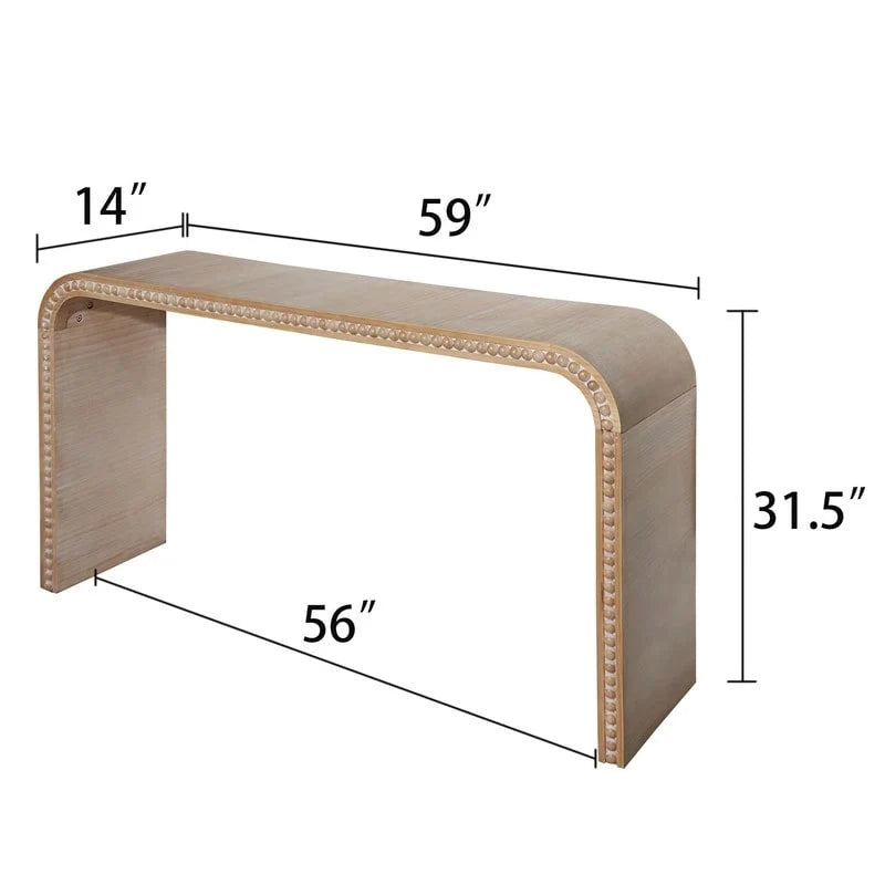 Mesa de entrada de 59, mesa curva estilo cascada, mesa consola con cuentas de madera
