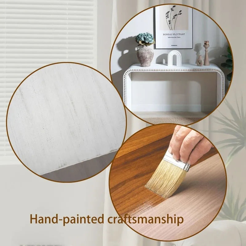Mesa de entrada de 59, mesa curva estilo cascada, mesa consola con cuentas de madera
