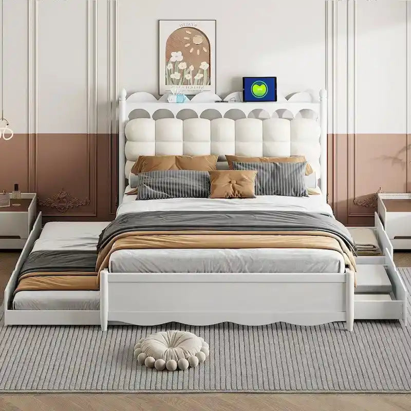 Cama de plataforma de madera con 2 cajones grandes y cama nido tamaño Twin-XL