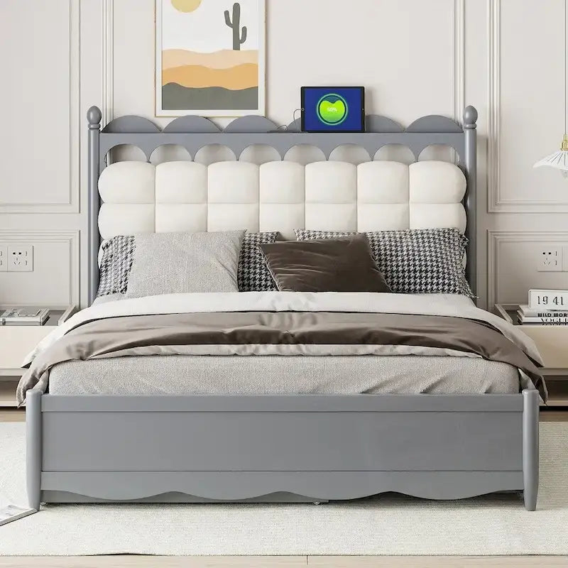 Cama de plataforma de madera con 2 cajones grandes y cama nido tamaño Twin-XL