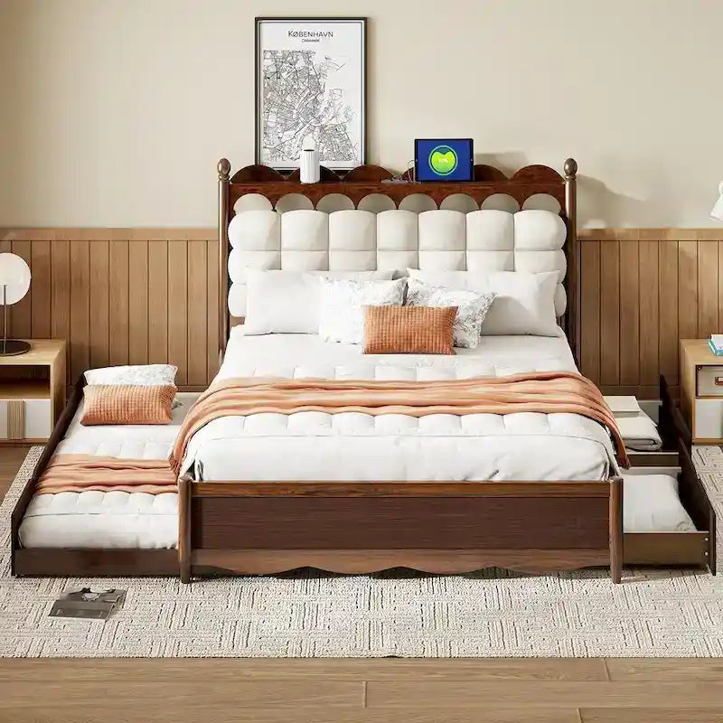 Cama de plataforma de madera con 2 cajones grandes y cama nido tamaño Twin-XL