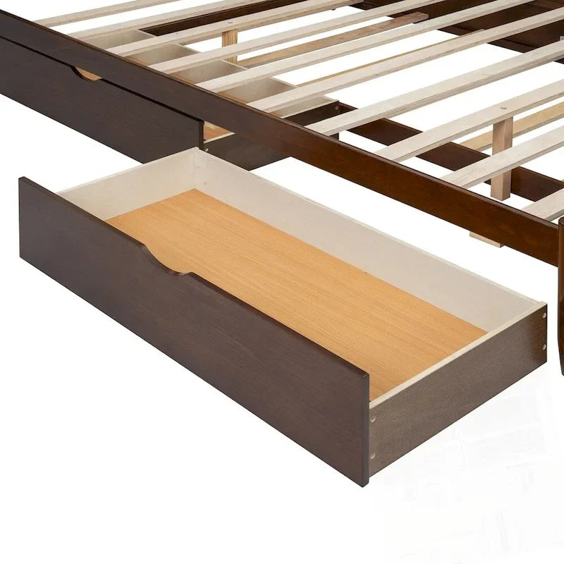 Cama de plataforma de madera con 2 cajones grandes y cama nido tamaño Twin-XL