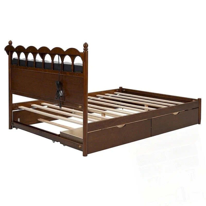 Cama de plataforma de madera con 2 cajones grandes y cama nido tamaño Twin-XL