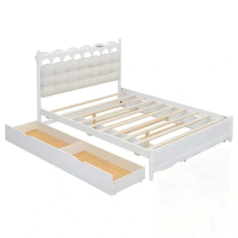 Cama de plataforma de madera con 2 cajones grandes y cama nido tamaño Twin-XL