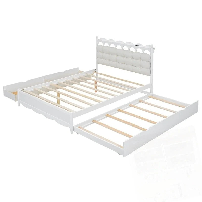 Cama de plataforma de madera con 2 cajones grandes y cama nido tamaño Twin-XL