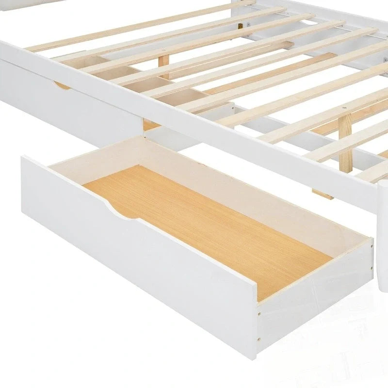 Cama de plataforma de madera con 2 cajones grandes y cama nido tamaño Twin-XL