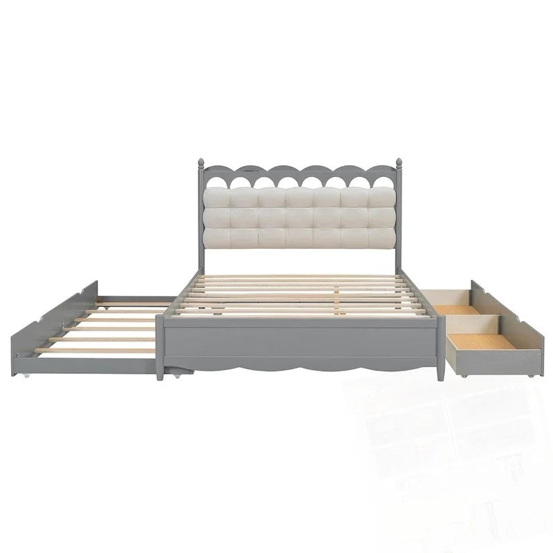 Cama de plataforma de madera con 2 cajones grandes y cama nido tamaño Twin-XL
