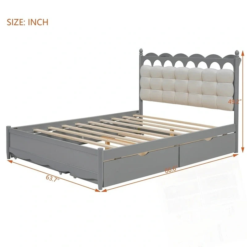 Cama de plataforma de madera con 2 cajones grandes y cama nido tamaño Twin-XL