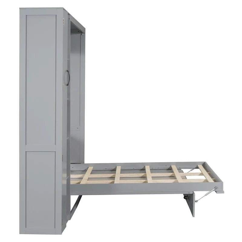 Schrankbett in Full-/Queen-Size mit kleinem Kleiderschrank und LED-Beleuchtung, klappbares Schrankbett mit Ablagefächern