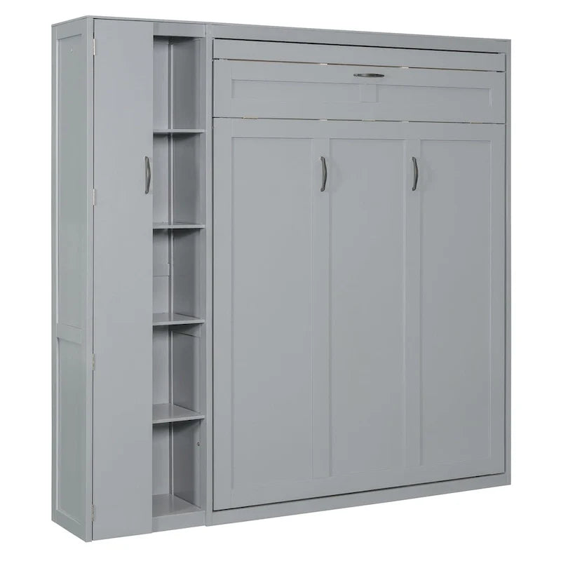 Schrankbett in Full-/Queen-Size mit kleinem Kleiderschrank und LED-Beleuchtung, klappbares Schrankbett mit Ablagefächern