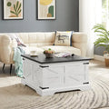 Table basse carrée en bois de style rustique avec grand compartiment de rangement caché et plateau relevable à charnières, pour le salon
