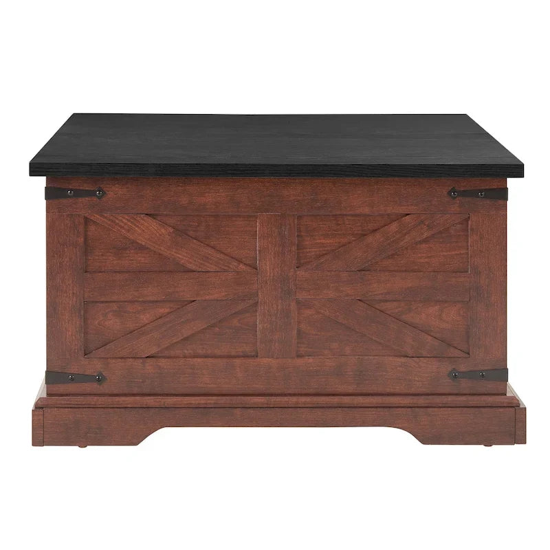 Table basse carrée en bois de style rustique avec grand compartiment de rangement caché et plateau relevable à charnières, pour le salon