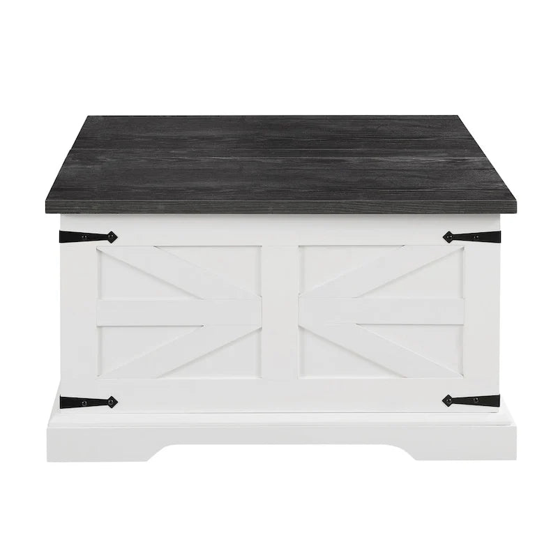Table basse carrée en bois de style rustique avec grand compartiment de rangement caché et plateau relevable à charnières, pour le salon