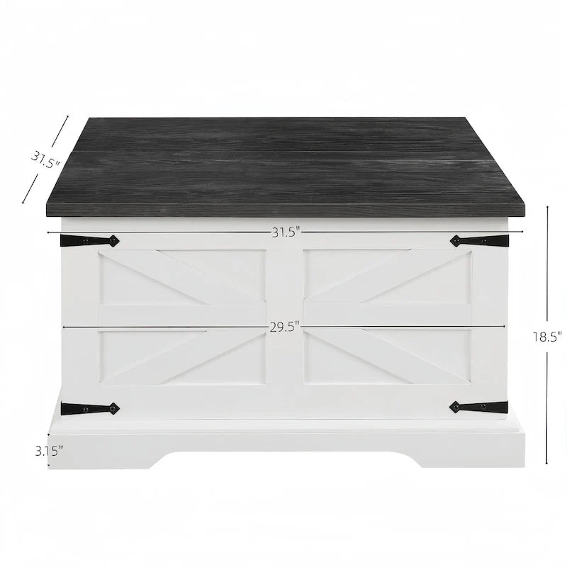 Table basse carrée en bois de style rustique avec grand compartiment de rangement caché et plateau relevable à charnières, pour le salon