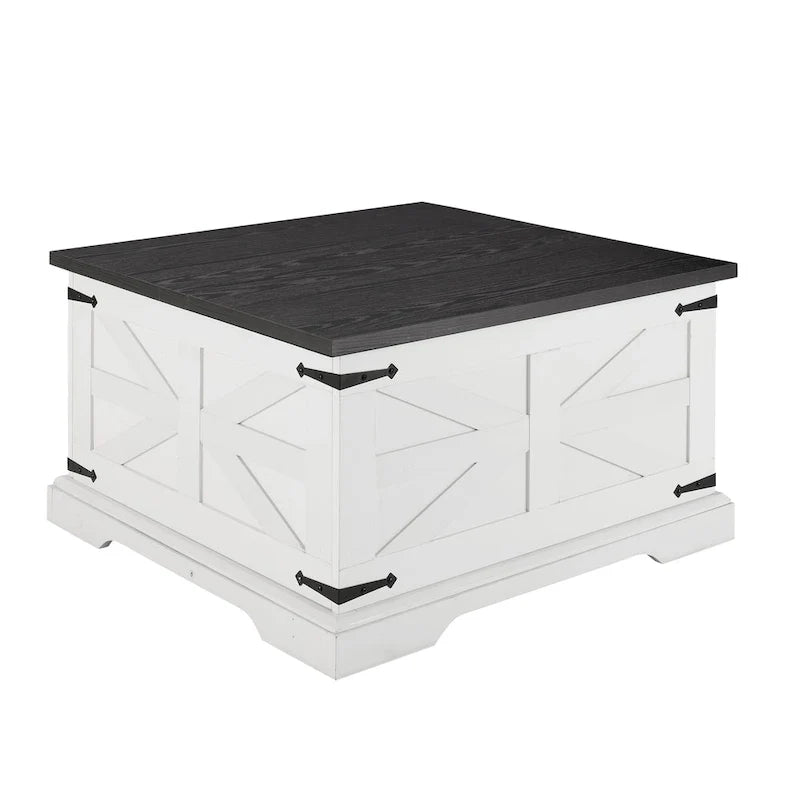 Table basse carrée en bois de style rustique avec grand compartiment de rangement caché et plateau relevable à charnières, pour le salon