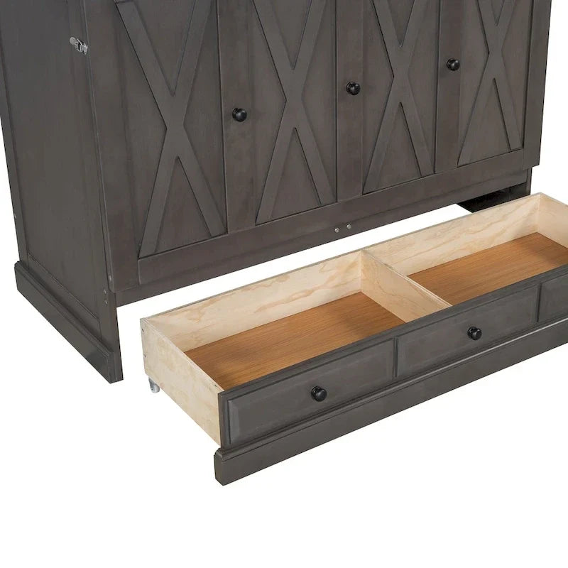 Wandklappbett-Schrank aus massivem Kiefernholz mit Ladestation und großer Aufbewahrungsschublade