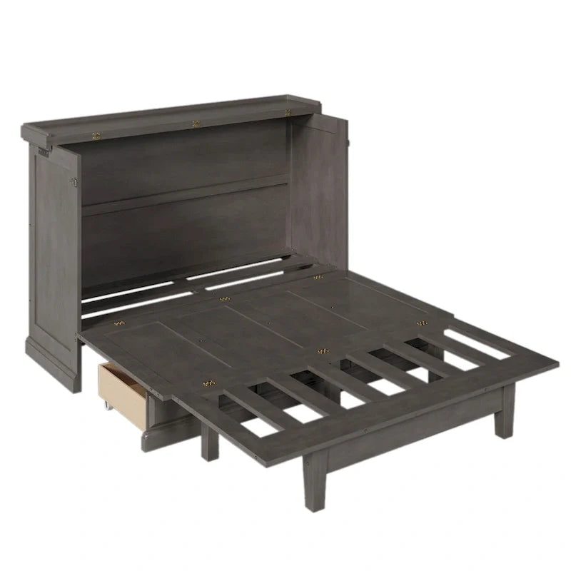 Wandklappbett-Schrank aus massivem Kiefernholz mit Ladestation und großer Aufbewahrungsschublade