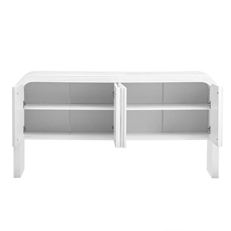 Buffet avec rangement et portes arquées à 4 bandes, étagères réglables, meuble d’entrée moderne avec pieds en pin