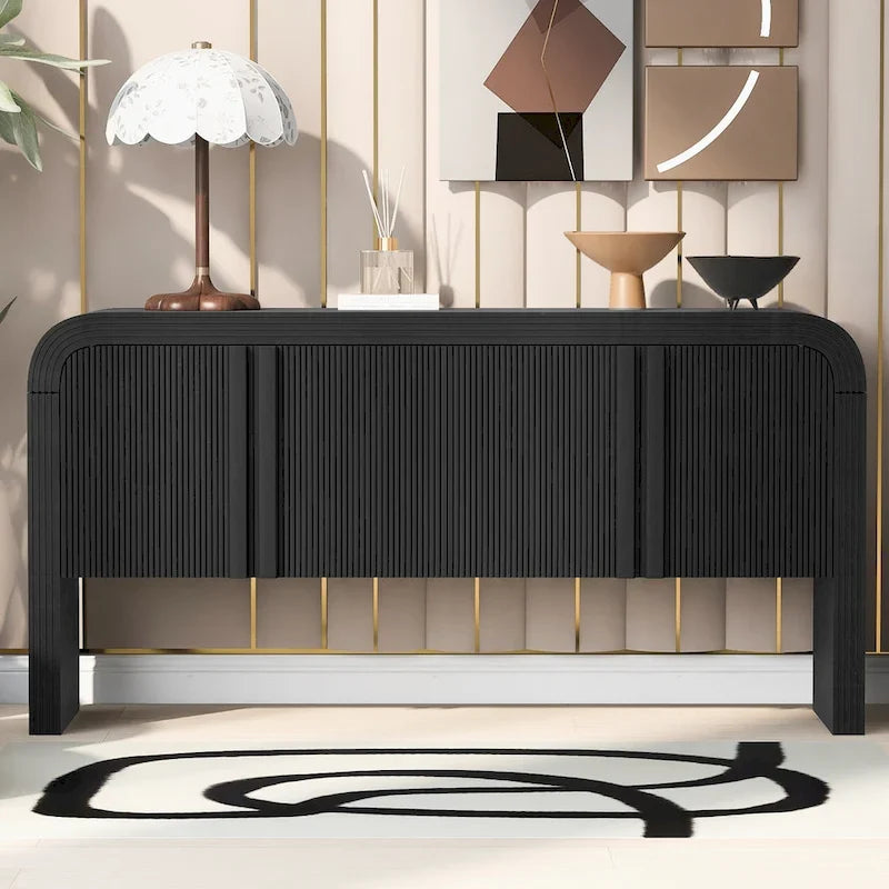 Buffet avec rangement et portes arquées à 4 bandes, étagères réglables, meuble d’entrée moderne avec pieds en pin