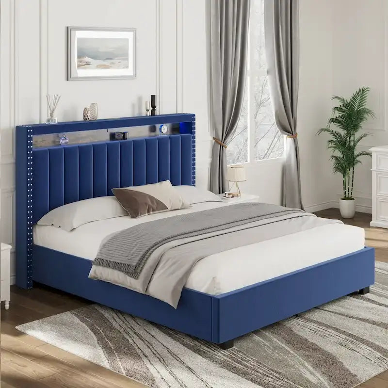 Lit de rangement de luxe à vérins, avec éclairage LED