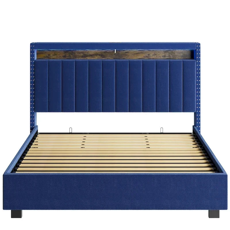 Lit de rangement de luxe à vérins, avec éclairage LED