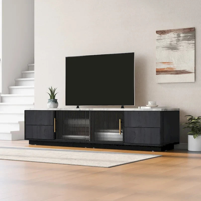 62.9 TV-Ständer mit 4 Schubladen und großem Aufbewahrungsschrank für Fernseher bis zu 70