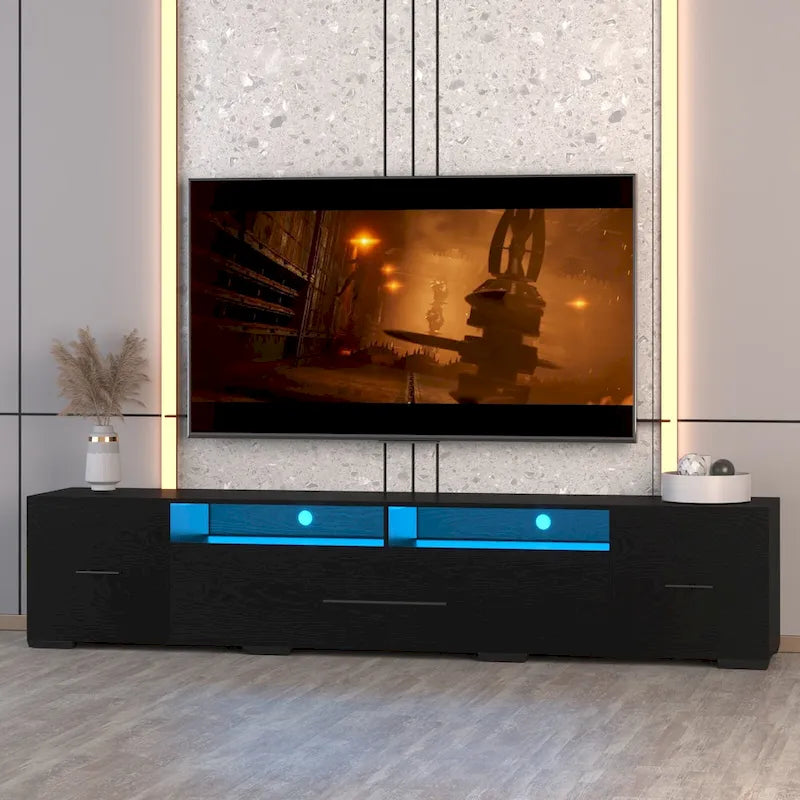 Black 83 TV Console with RGB Lights & Storage for TVs Up to 80