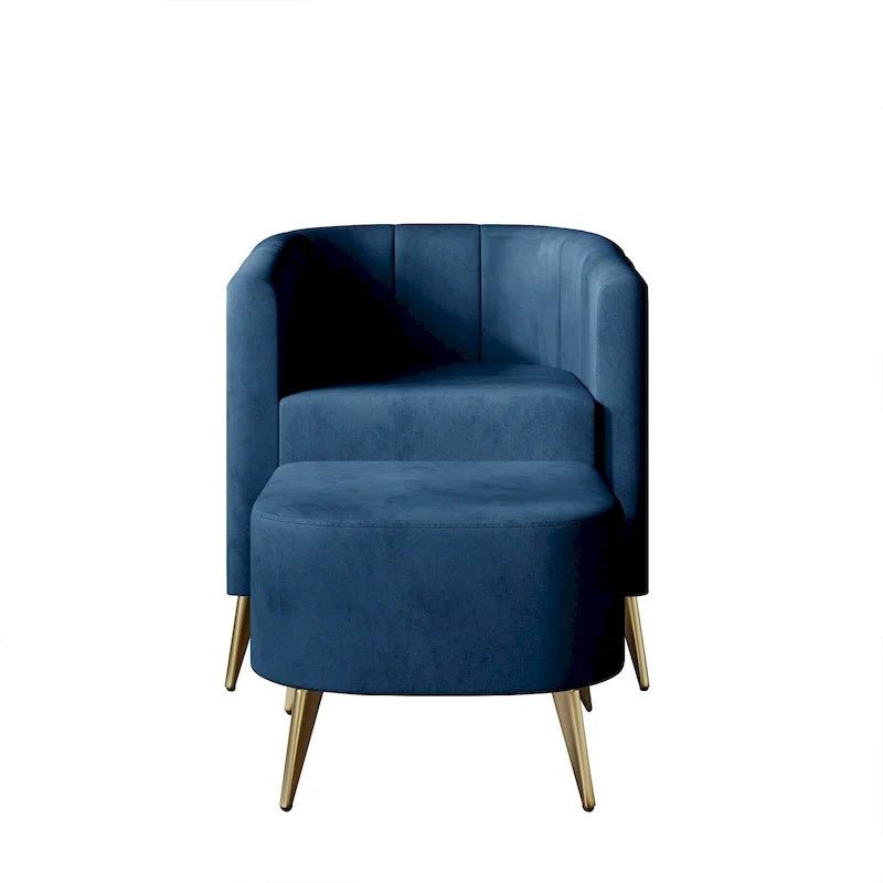 Sillón decorativo moderno tapizado en terciopelo suave con otomana
