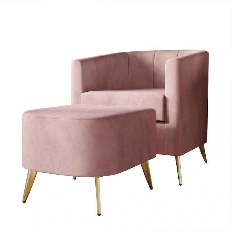 Fauteuil d’appoint moderne en velours doux avec pouf
