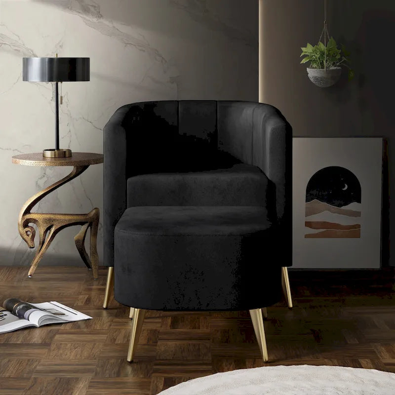 Fauteuil d’appoint moderne en velours doux avec pouf