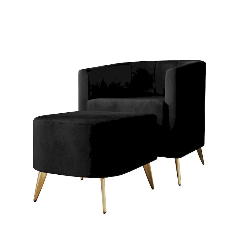 Fauteuil d’appoint moderne en velours doux avec pouf