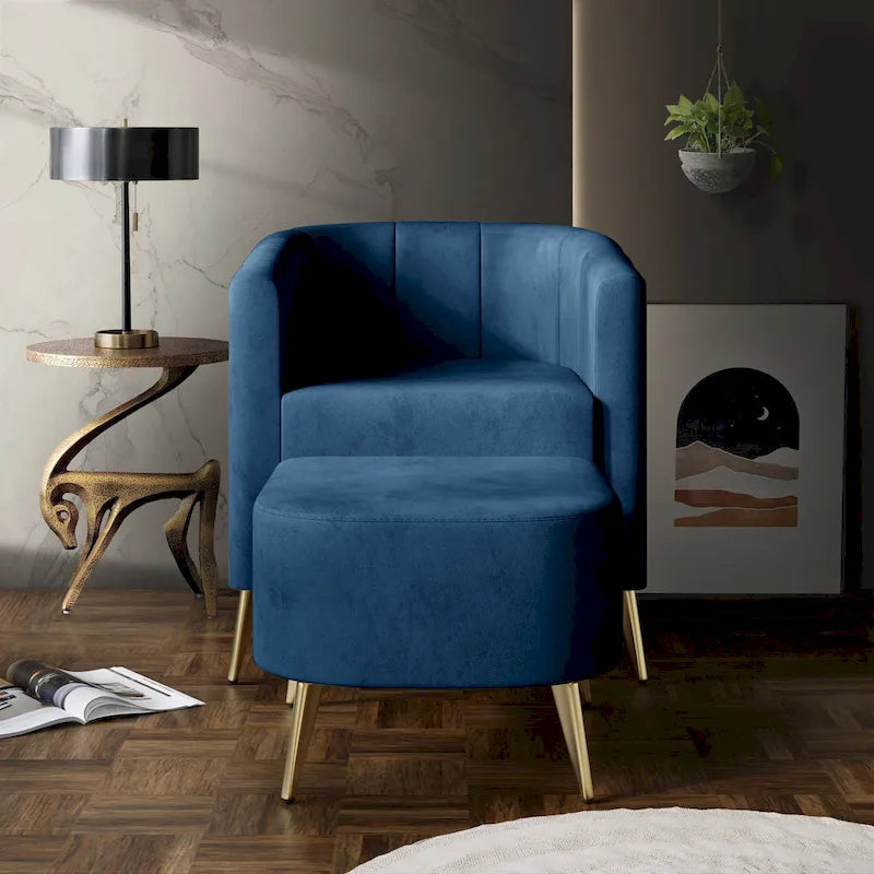 Fauteuil d’appoint moderne en velours doux avec pouf