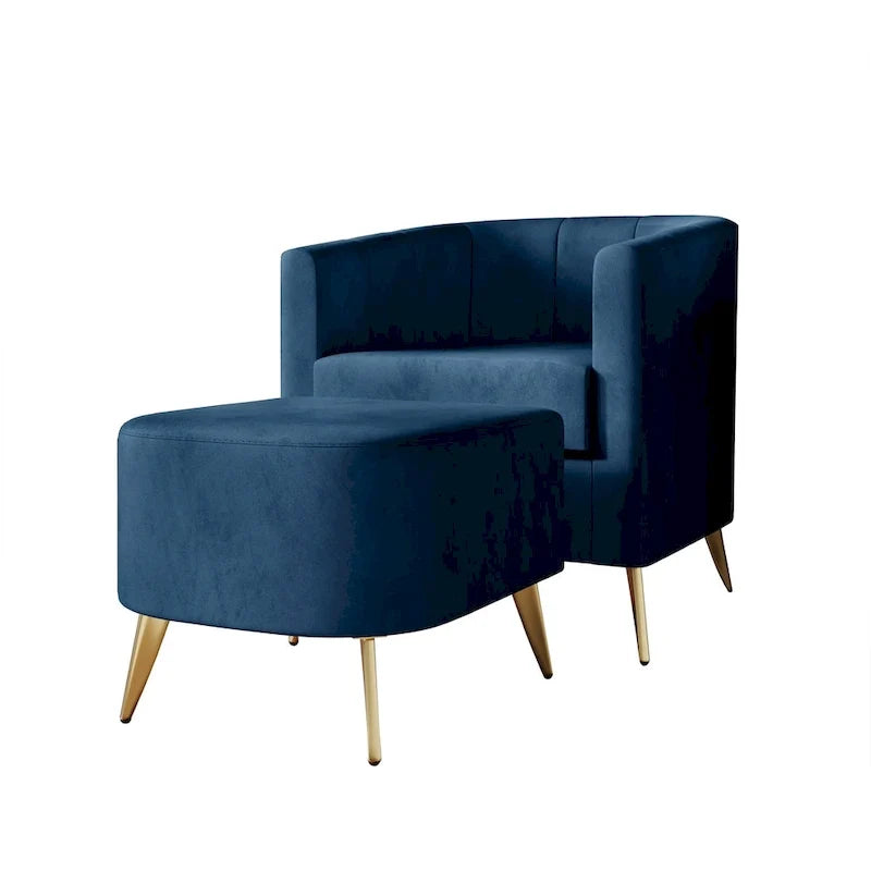 Fauteuil d’appoint moderne en velours doux avec pouf