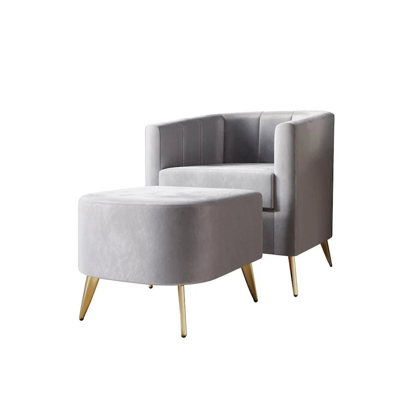 Fauteuil d’appoint moderne en velours doux avec pouf