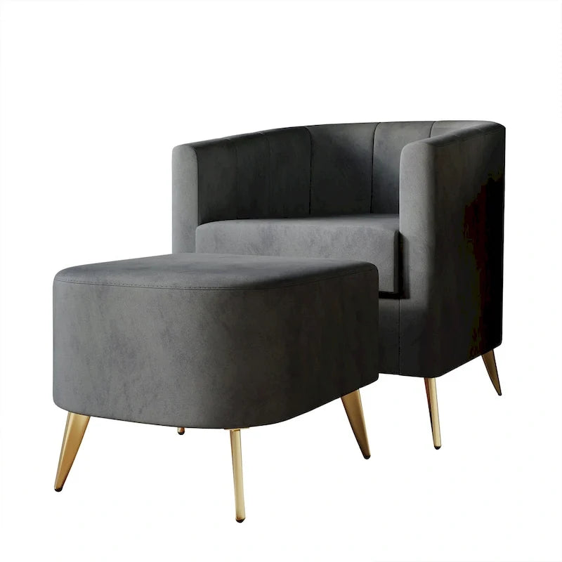 Fauteuil d’appoint moderne en velours doux avec pouf