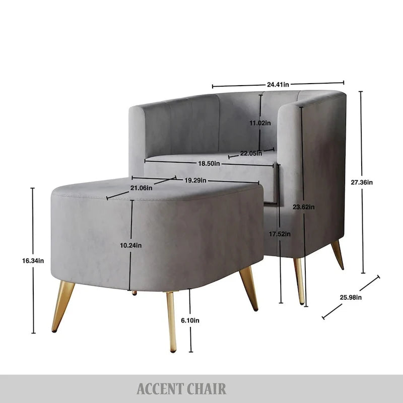 Fauteuil d’appoint moderne en velours doux avec pouf