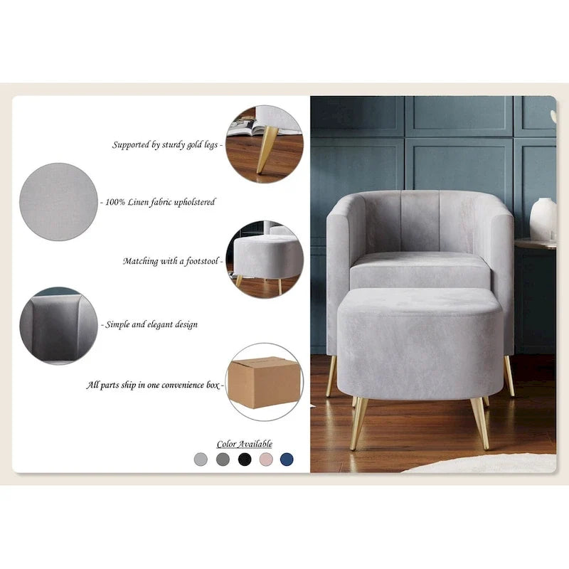 Fauteuil d’appoint moderne en velours doux avec pouf