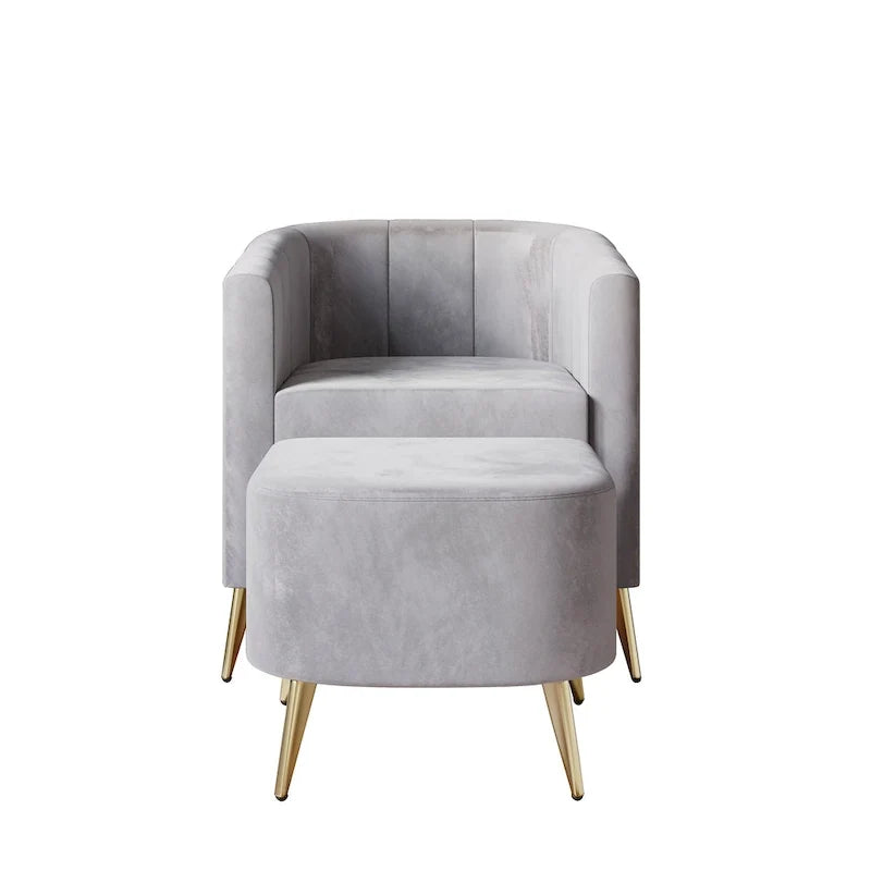 Fauteuil d’appoint moderne en velours doux avec pouf