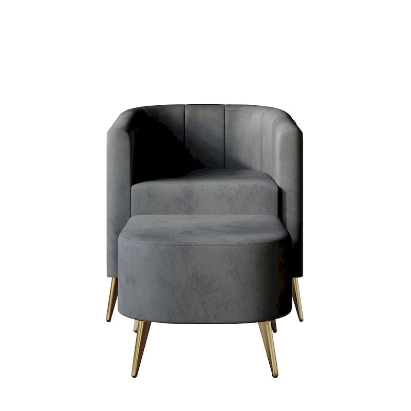 Fauteuil d’appoint moderne en velours doux avec pouf