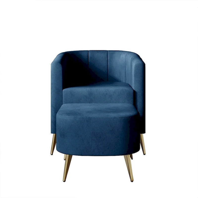 Fauteuil d’appoint moderne en velours doux avec pouf