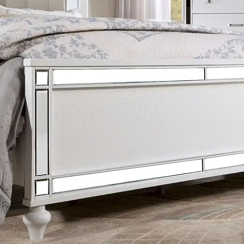 Cama moderna de madera maciza con panel tapizado capitoné y luces LED