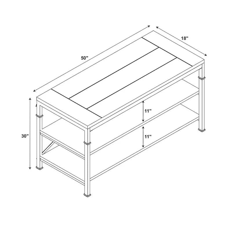 TV-Stand aus Holz und Metall im Industriedesign mit 3 Ablagen